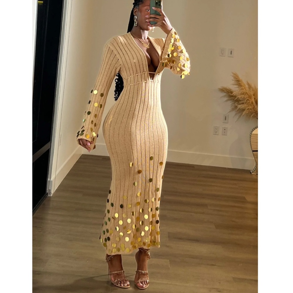 Glamorous Gold Sequin Long Sleeve Dress